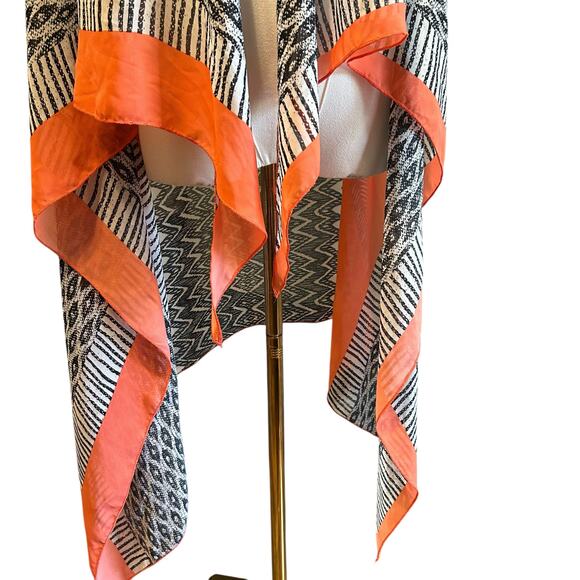 Shawl Vest Top Poncho Kimono Open Orange Black Geo Aztec Boho Gypsy Hippie - Picture 4 of 11